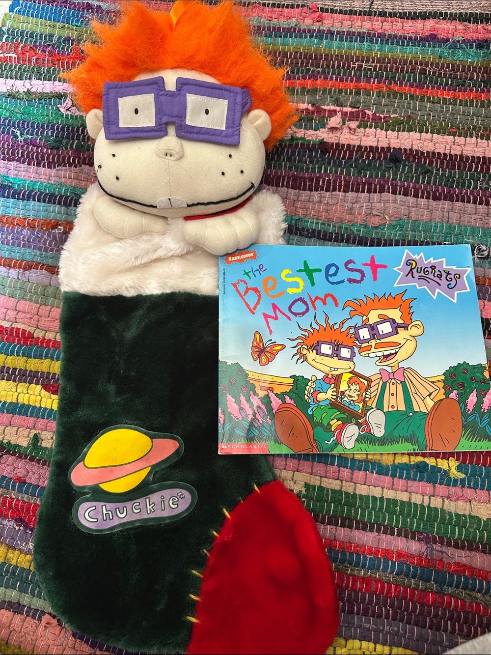 Vintage 1998 Rugrats Chuckie Plush Christmas Stocking + Bestest Mom Book